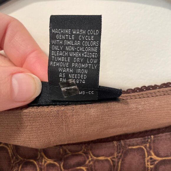 Y2K Brown Patterned Long Sleeve Top, Size L - Picture 4 of 5